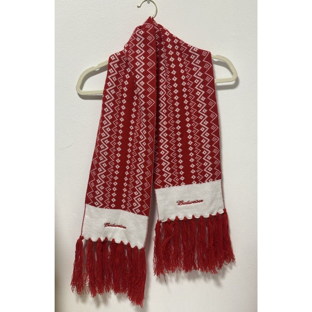 Budweiser Knit Red/White Infinity Scarf Beer Alcohol Collectors Vintage Festive